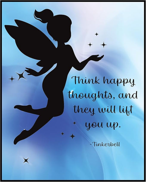 Posterizer 1 pcs-Think Happy Thoughts and They Will Lift You Up-Tinkerbell Cartoon-Kids Room Art- Gift for Daughter, Son, Kids-Decor for nursery t...